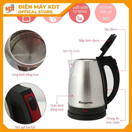 Bình đun siêu tốc Kangaroo 1.8 lít KG-338 