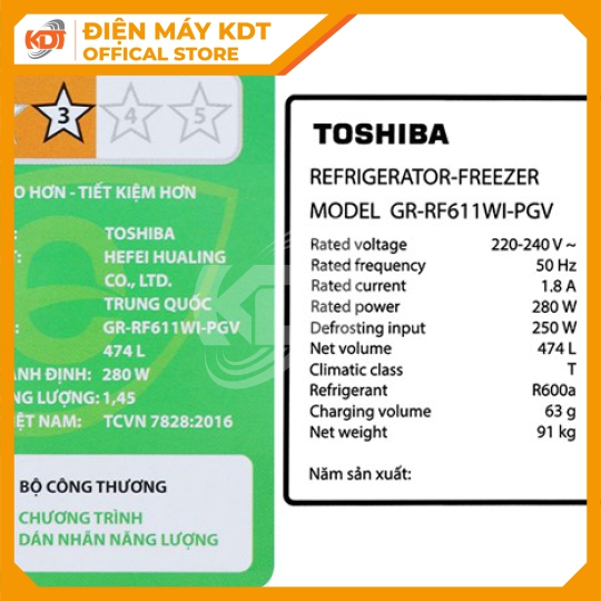 Tủ lạnh Inverter Toshiba 474 Lít  GR-RF611WI-PGV(22)-XK