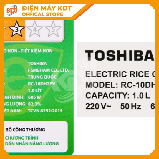 Nồi cơm điện tử Toshiba 1.0 lít RC-10DH2PV