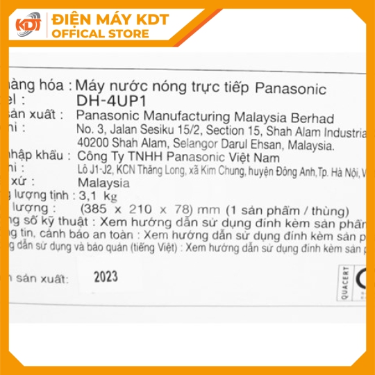 Máy nước nóng Trực tiếp Panasonic DH-4UP1VS có bơm