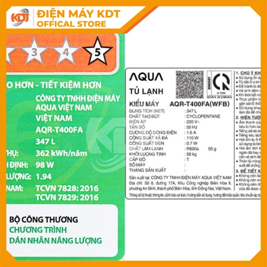 Tủ lạnh Inverter Aqua  347 Lít AQR-T400FA(WFB)
