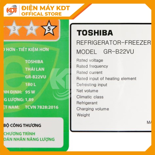 Tủ lạnh Inverter Toshiba 180 Lít GR-B22VU UKG