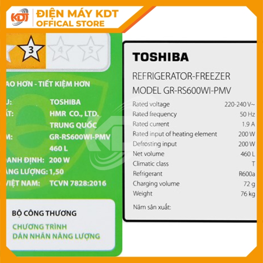 Tủ lạnh Inverter Toshiba 460 Lít  GR-RS600WI-PMV(37)-SG