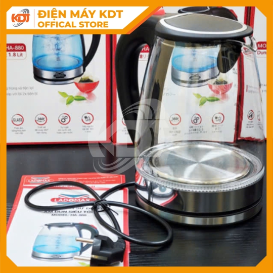 Ấm đun siêu tốc Thủy tinh Ladomax 1.8 Lít HA-880